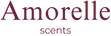The logo for 'Amorelle scents' is displayed on a solid white background, featuring the word 'Amorelle' in a dark burgundy serif font with 'scents' written below in a smaller sans-serif font.